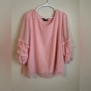 Zac & Rachel women’s pink Swiss dot blouse with ruffled sleeves size L